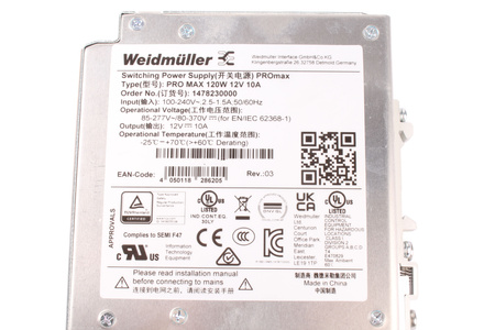 1478230000 WEIDMULLER PRO MAX 120W 12V 10A ALIMENTATION
