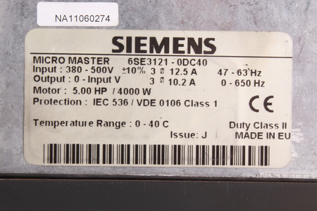 6SE3121-0DC40 SIEMENS SIMOVERT P MICROMASTER