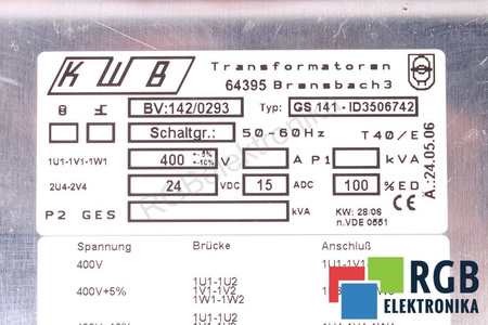 GS141 ID3506742 KWB 142/0293 400V, 24V TRANSFORMATEUR