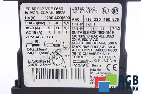 3RT1516-1BB40 SIEMENS SIRIUS IE AC-1 22A 690V 24VDC